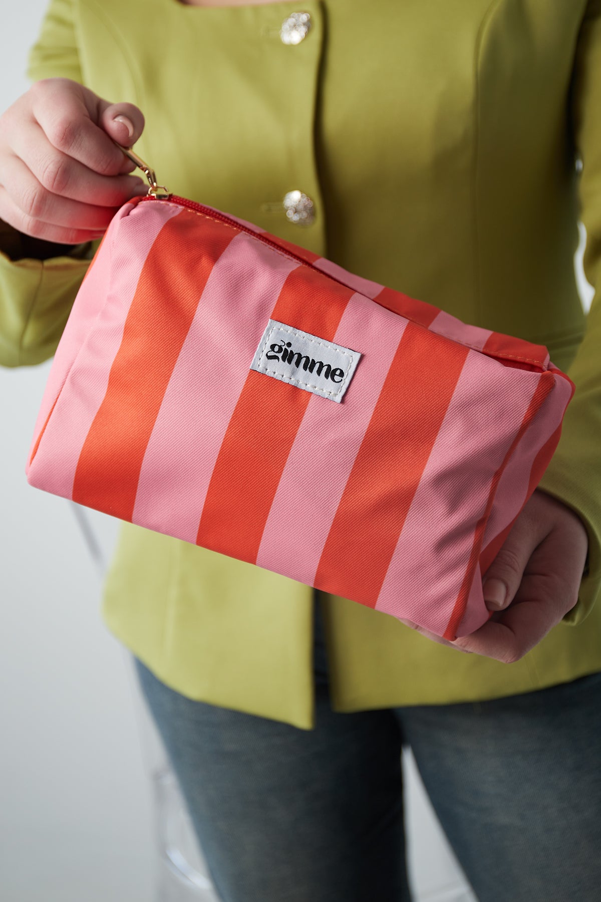 Trousse de maquillage grandes rayures - Rose orangé