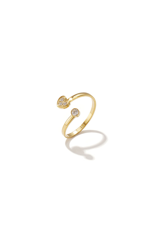 Bague minimaliste ajustable ornée de pierres et d'un cœur