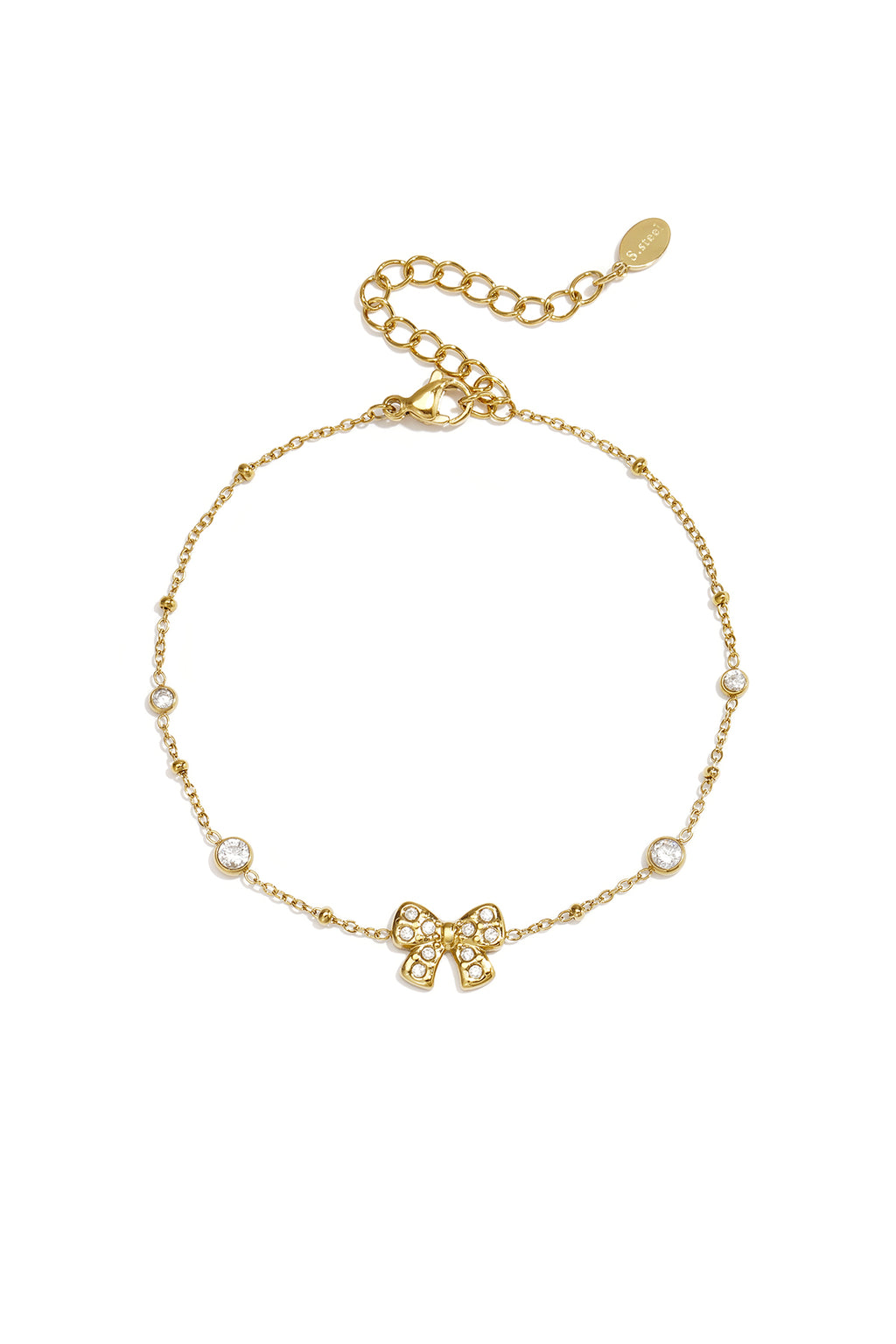 Bracelet à breloques en acier inoxydable plaqué or 14 carats, nœud papillon, collection Simple Daily, bijoux pour femmes