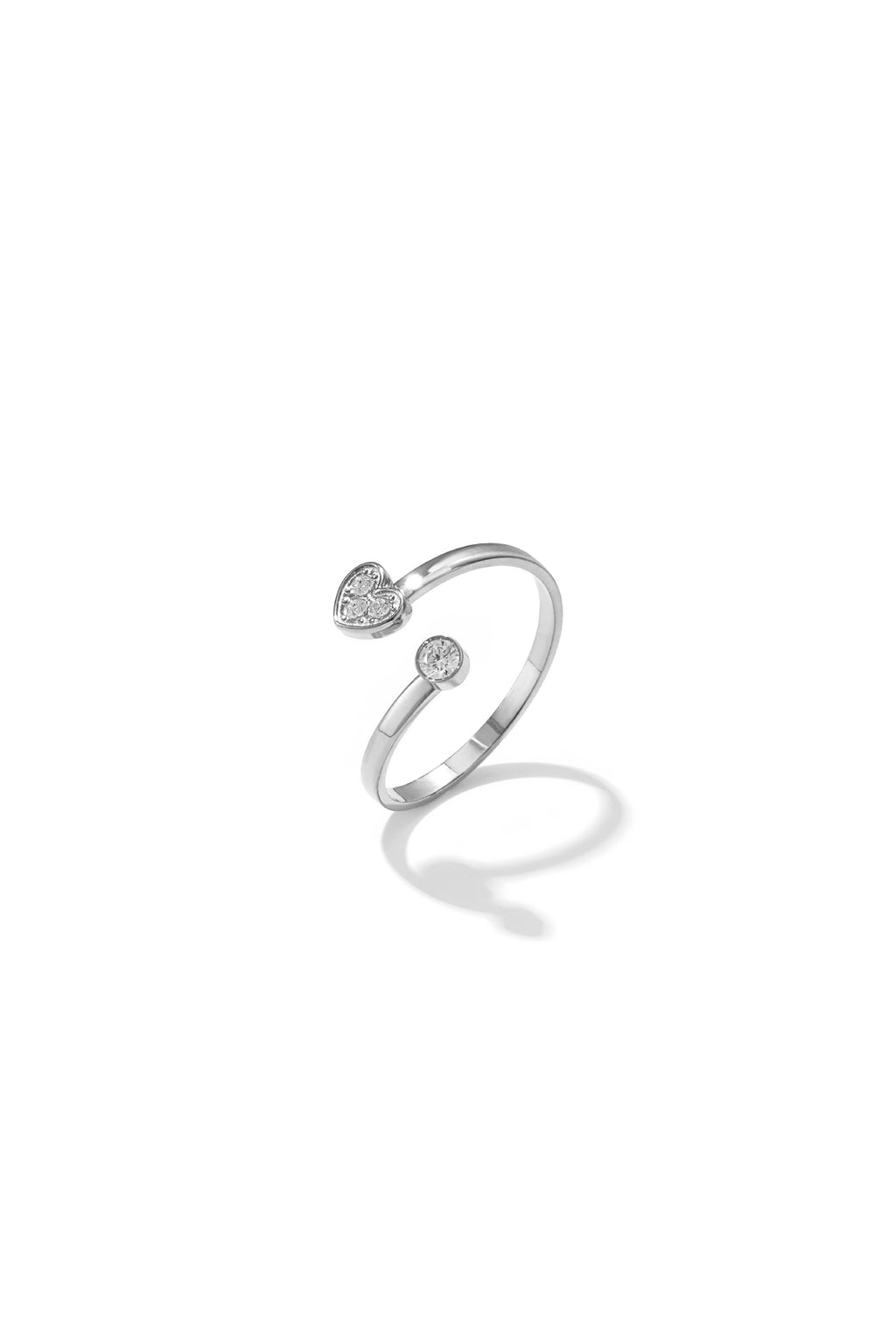 Bague minimaliste ajustable ornée de pierres et d'un cœur